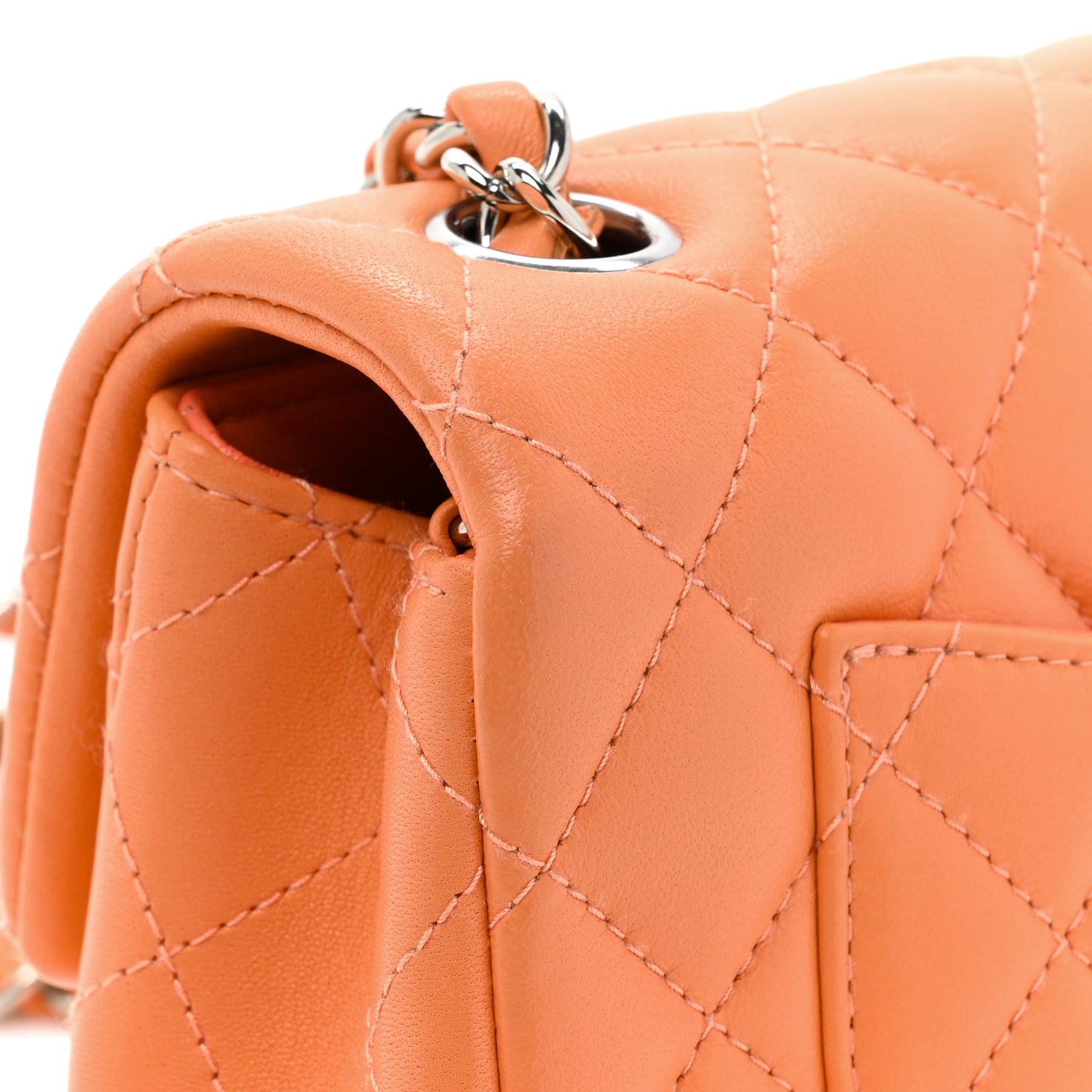 Lambskin Quilted Mini Rectangular Flap Orange