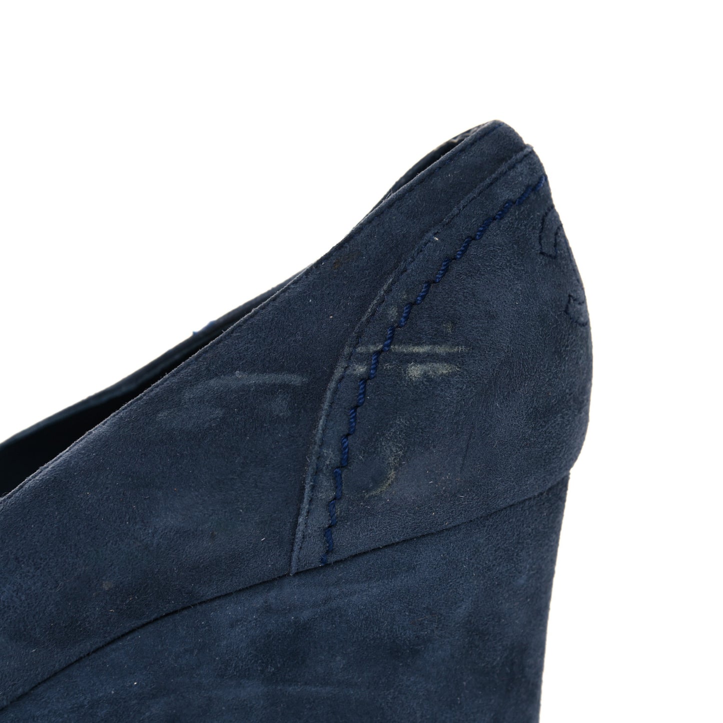 Suede Lambskin Cap Toe Chain Wedge Pumps 39 Blue