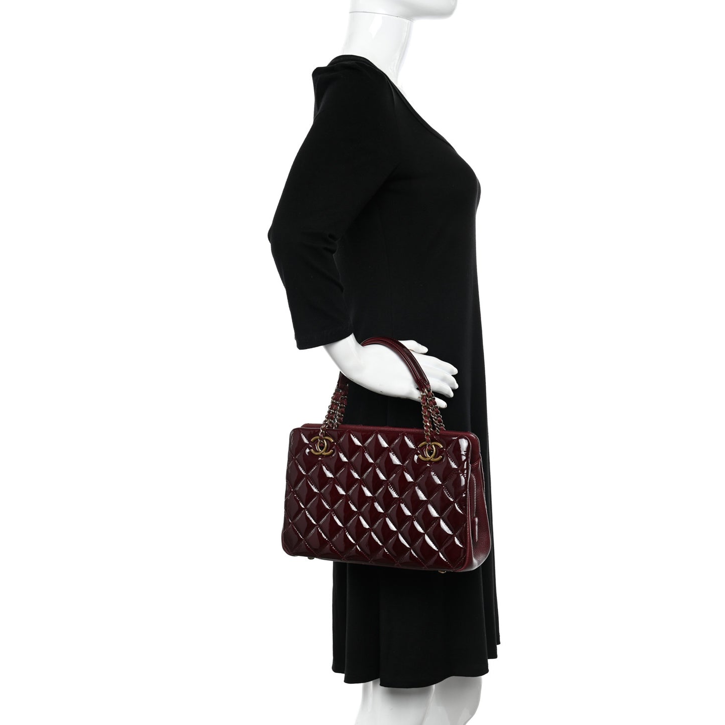 Patent Quilted CC Small Tote Red