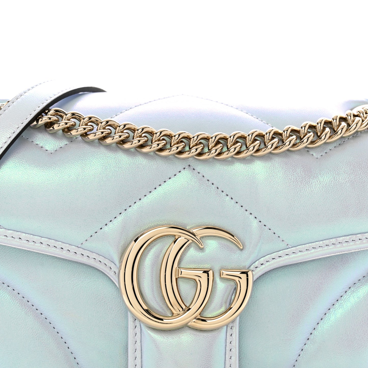 Iridescent Nappa Chevron Matelasse Small GG Marmont Shoulder Bag Iridescent Snow Light Blue
