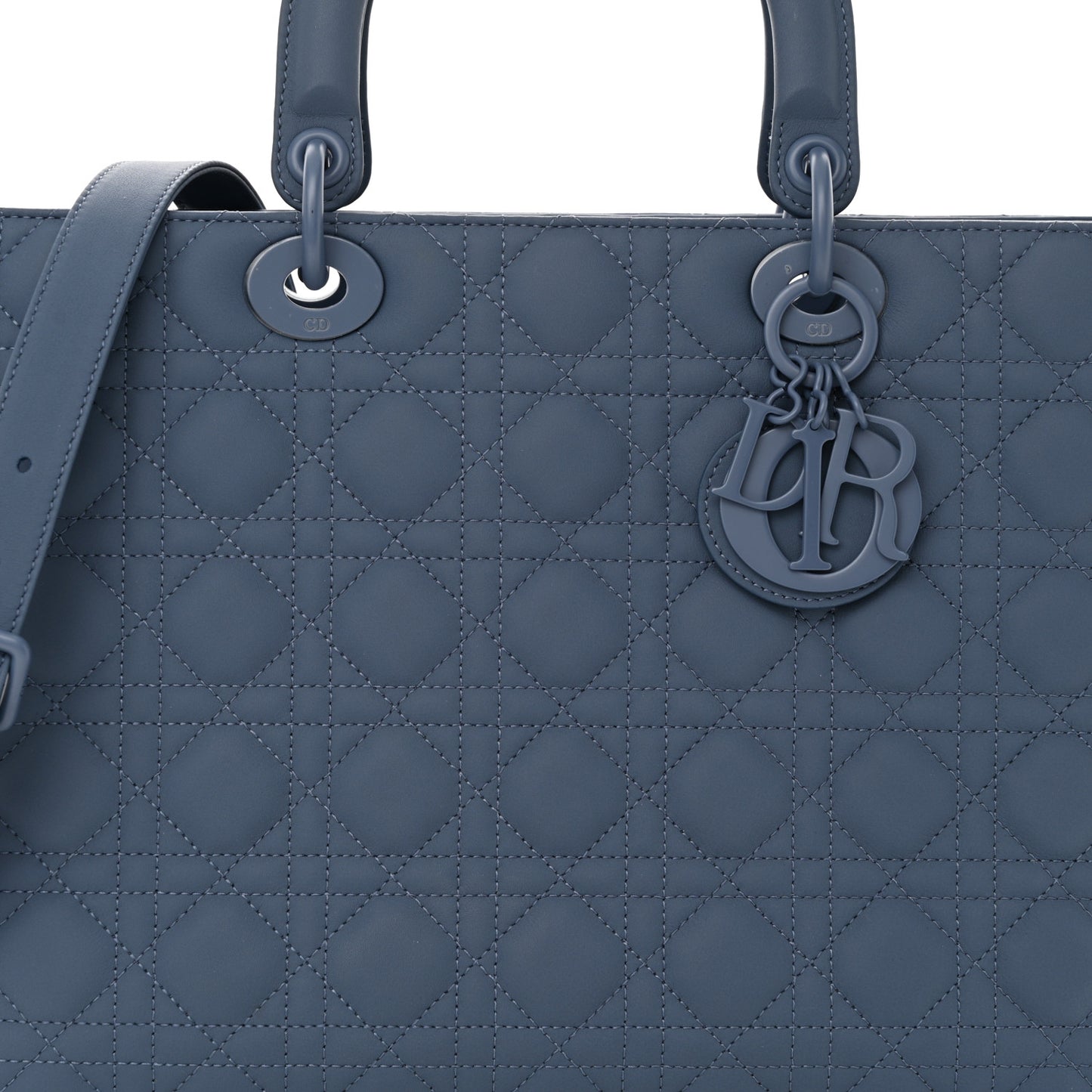Ultra Matte Calfskin Cannage Large Lady Denim Blue