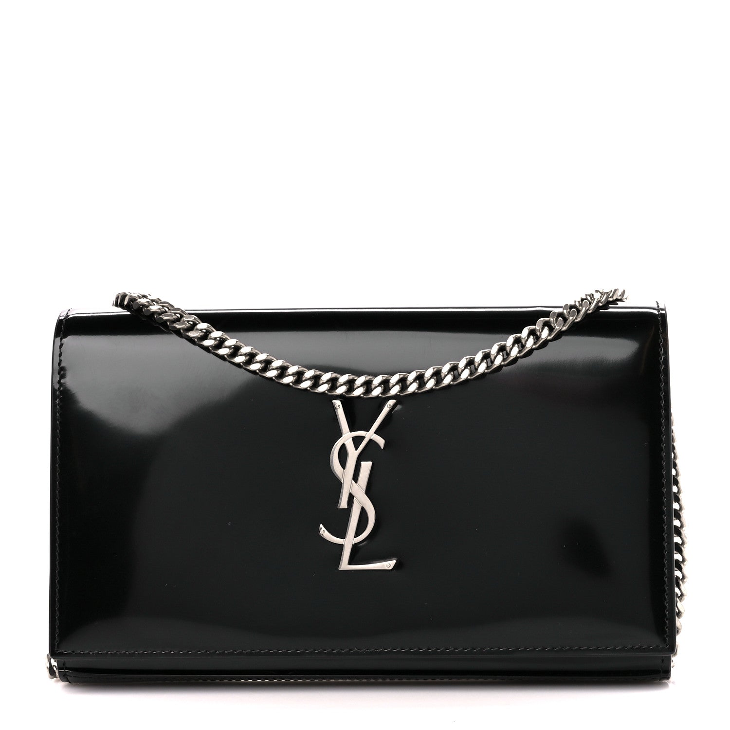 Saint Laurent Glazed Calfskin Cassandre Wallet On Chain WOC Black 1 of 10
