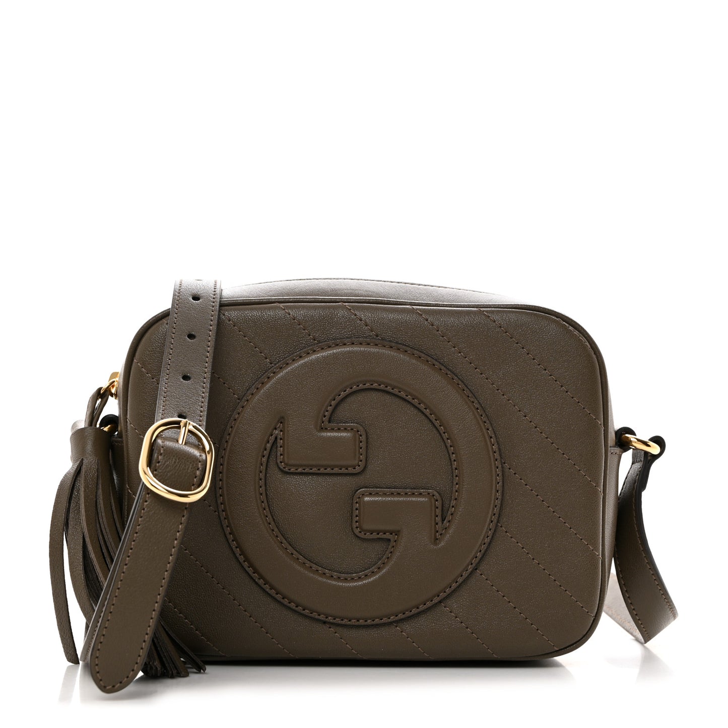 Sakai Be Green Calfskin Diagonal Stitched Small Blondie Shoulder Bag Craclet Brown
