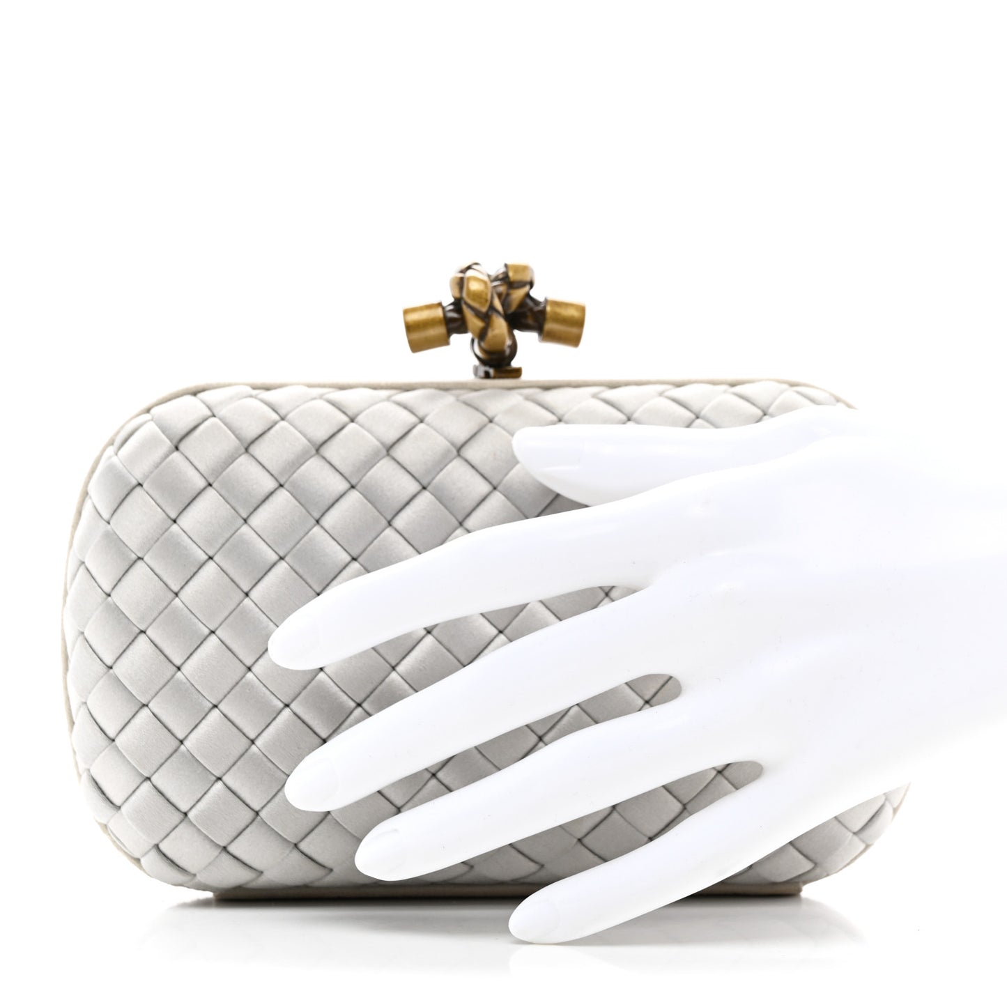 Satin Intreccio Knot Clutch Light Grey