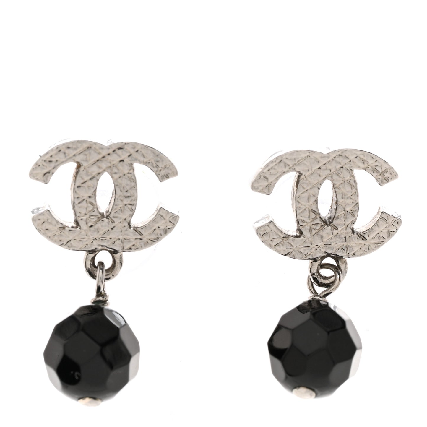Beaded CC Drop Earrings Ruthenium Black