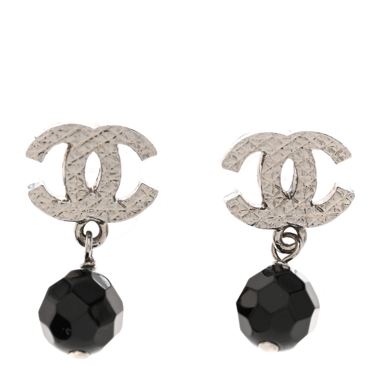 Chanel Beaded CC Drop Earrings Ruthenium Black 1 of 4