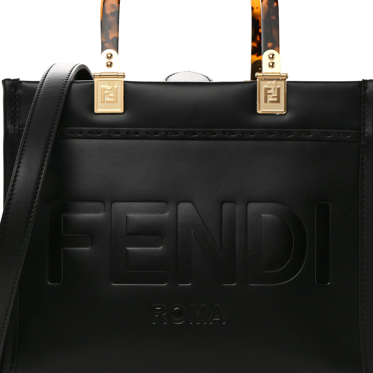 Vitello King Plexiglass Logo Embossed Small Fendi Sunshine Shopper Tote Black