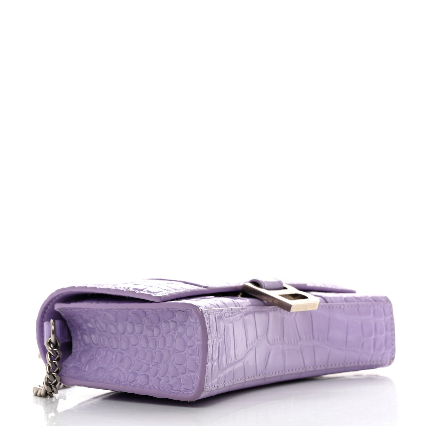 Shiny Calfskin Crocodile Embossed Hourglass Chain Bag Lilac