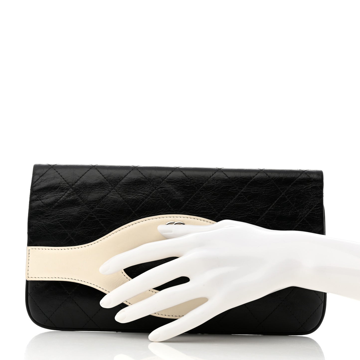 Aged Calfskin Stitched Large 31 Pouch Black White