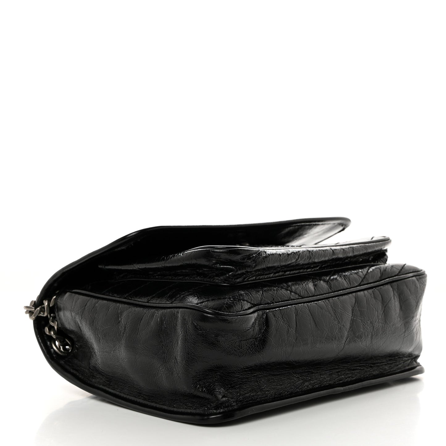 Crinkled Calfskin Matelasse Monogram Medium Niki Chain Satchel Black