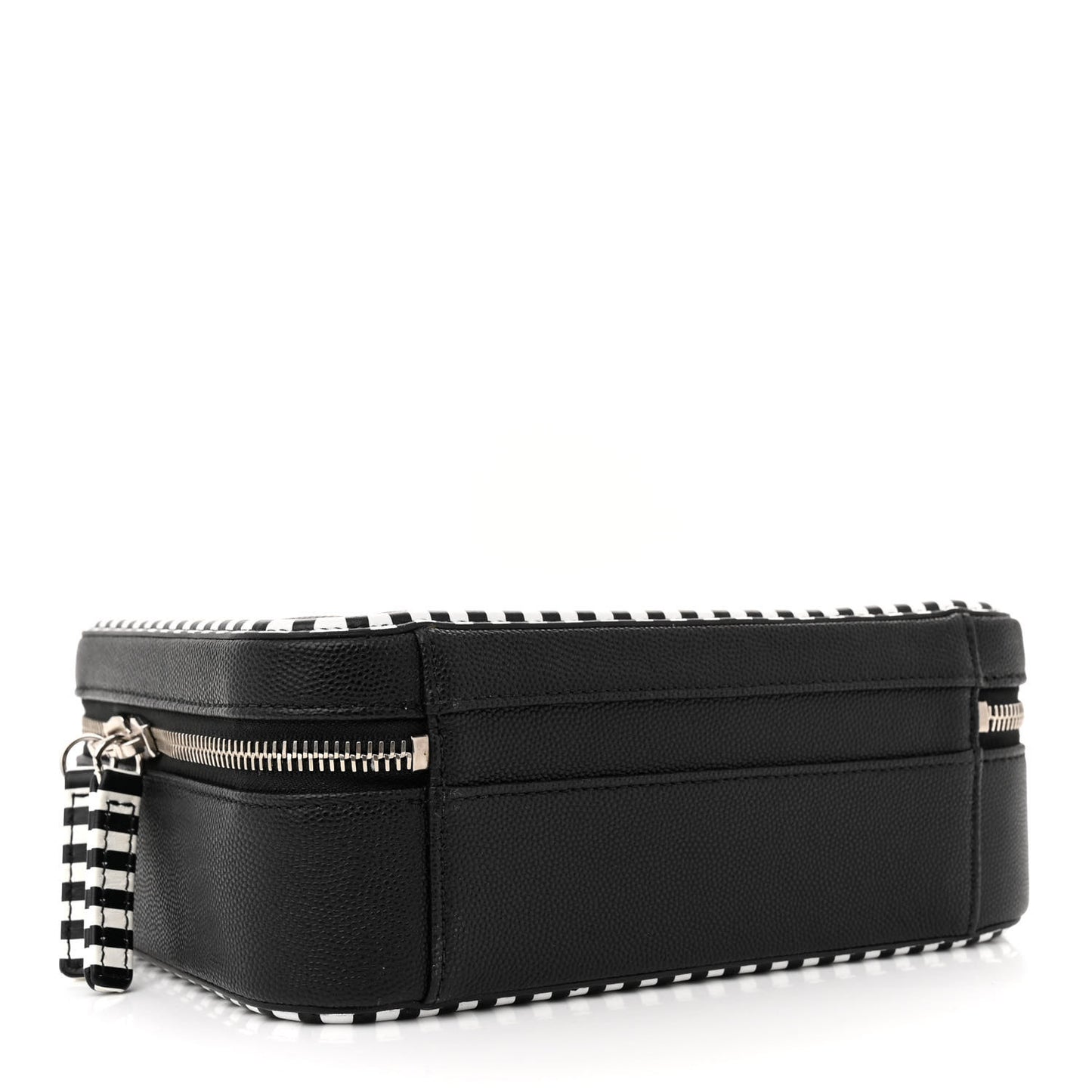 Caviar Quilted Striped Medium CC Filigree Vanity Case Black White