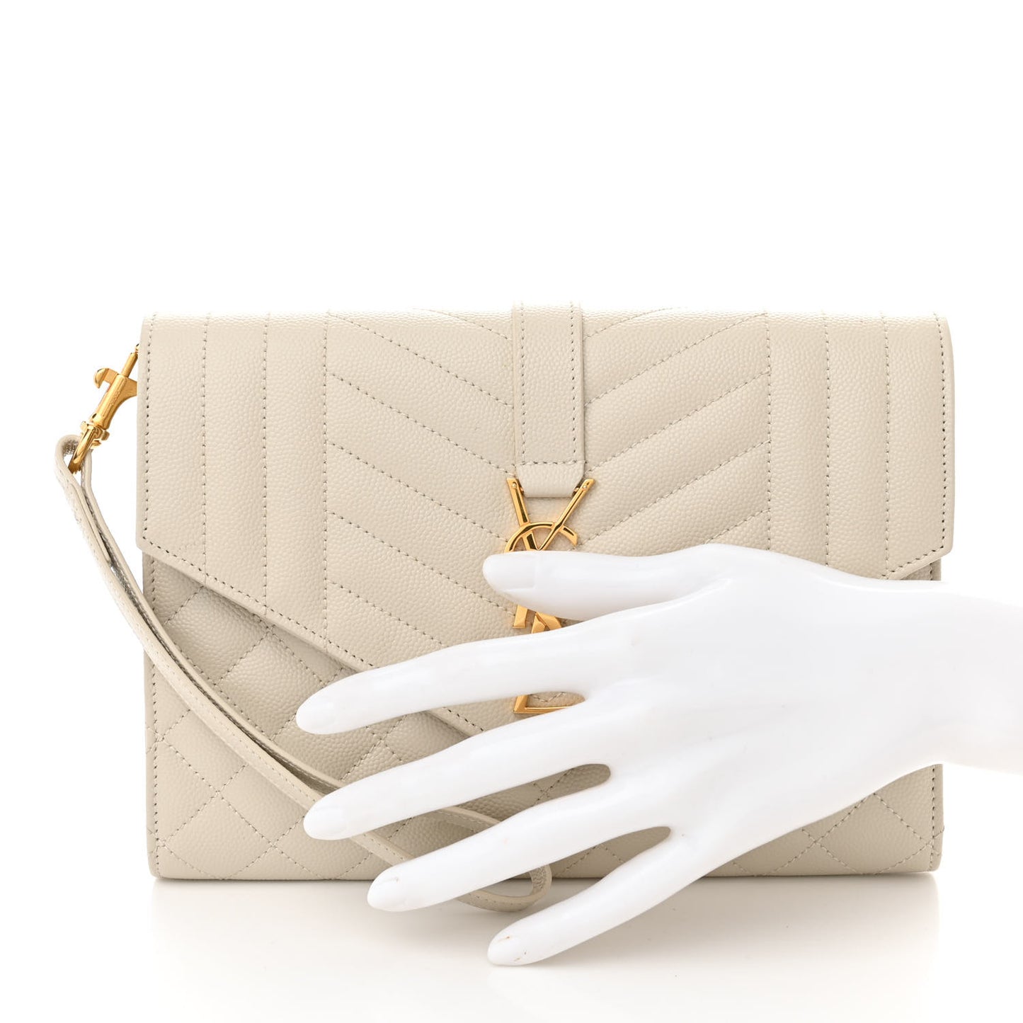 Grain De Poudre Textured Mixed Matelasse Triquilt Monogram Clutch Blanc Vintage