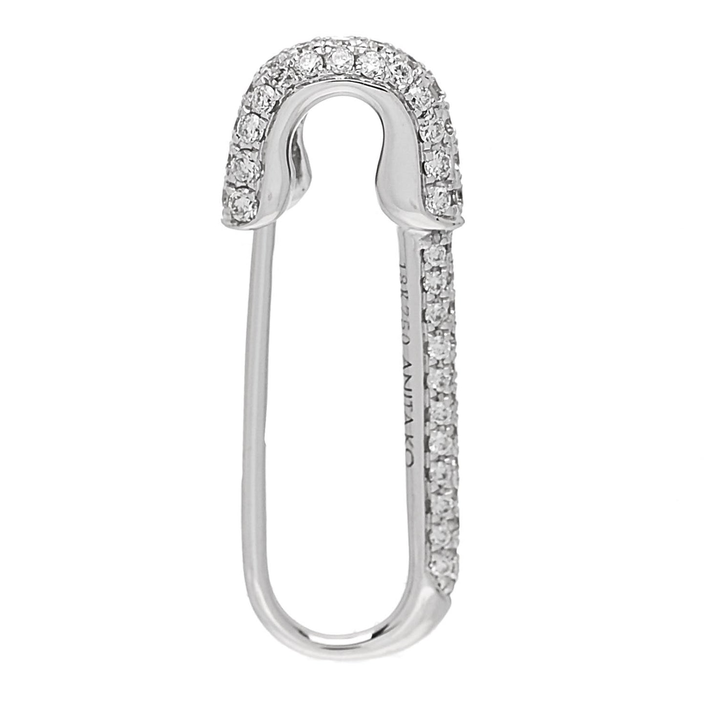 18K White Gold Diamond Mini Safety Pin Earring