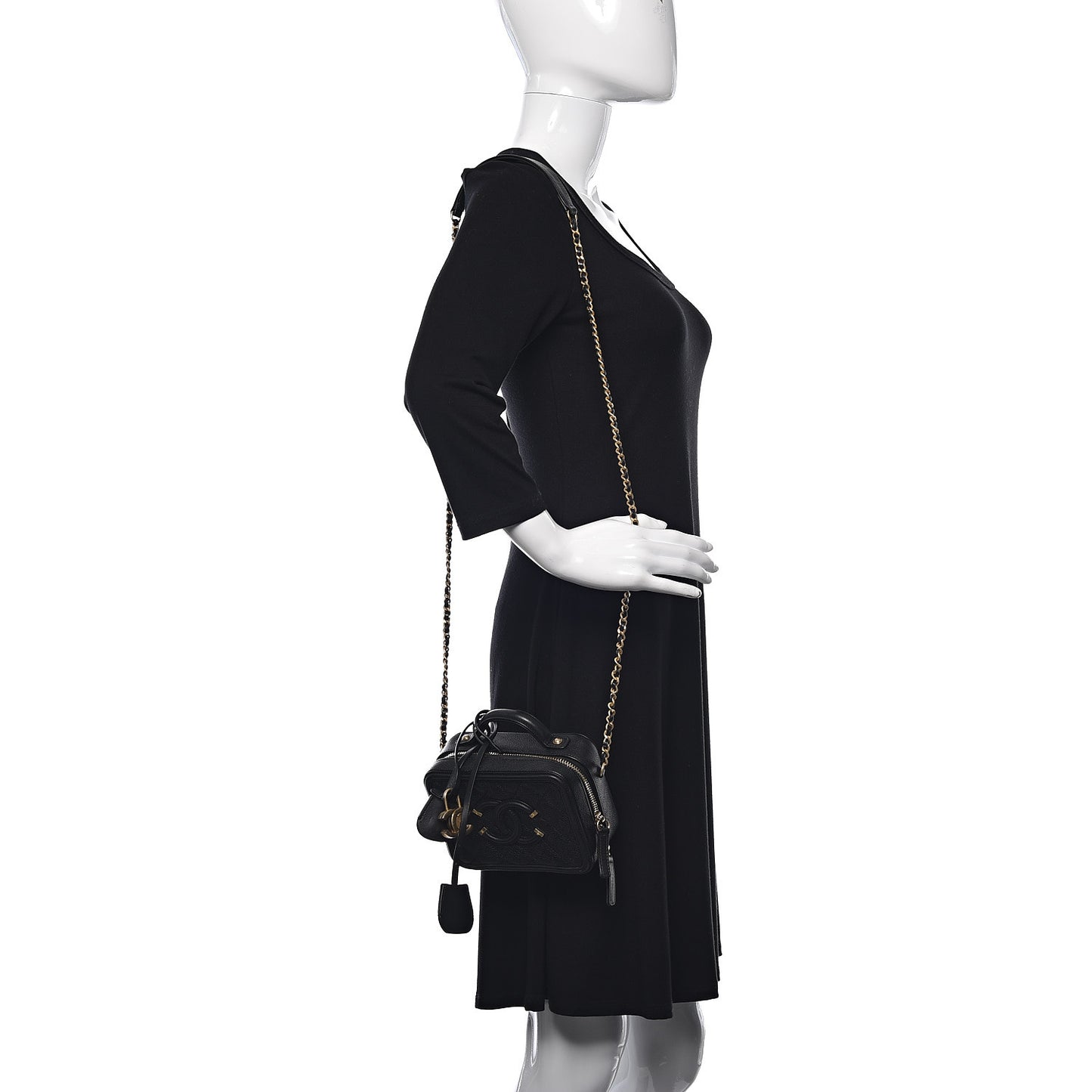 Caviar Quilted Small CC Filigree Vanity Case Black