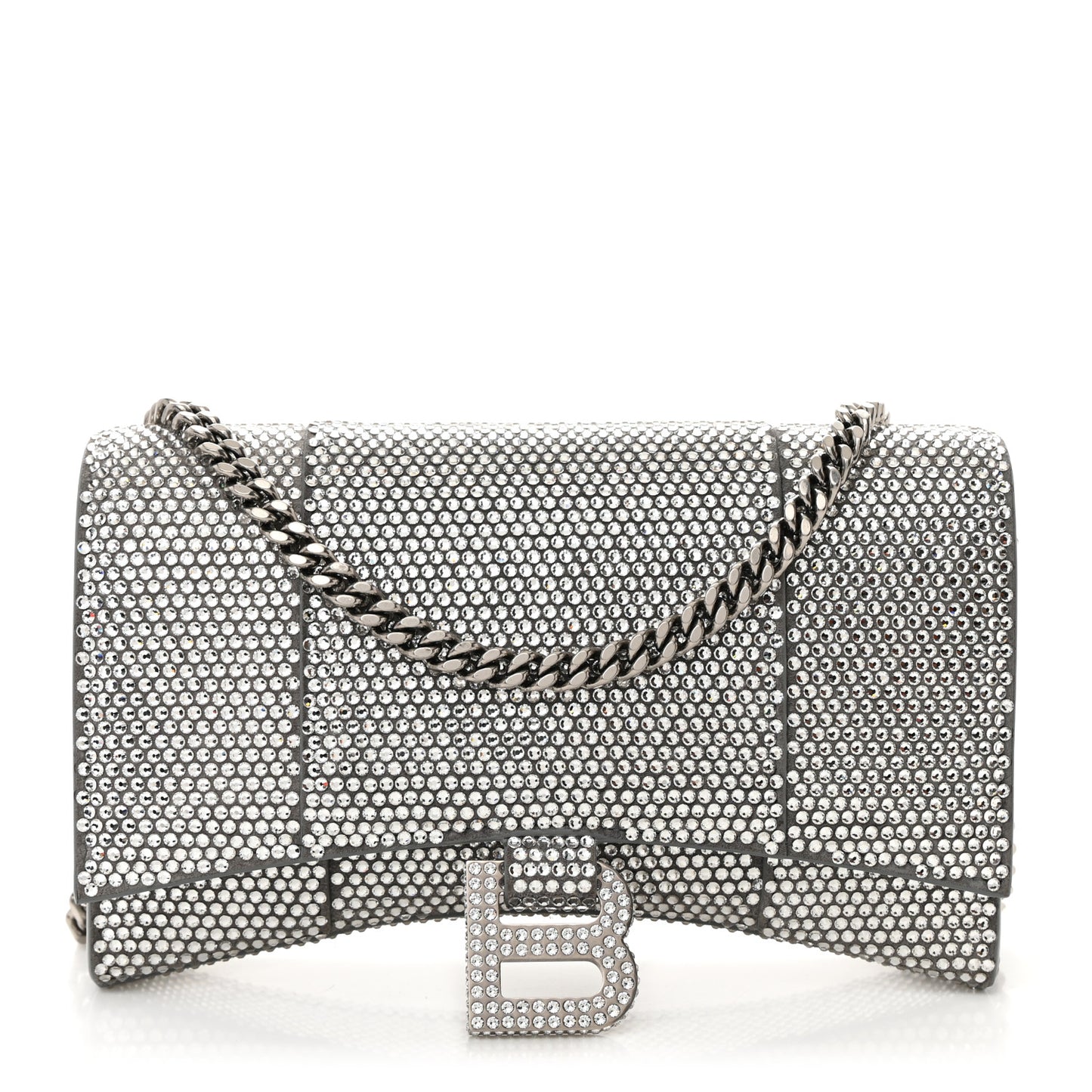 Strass Suede Hourglass Chain Bag Smoke Grey Crystal
