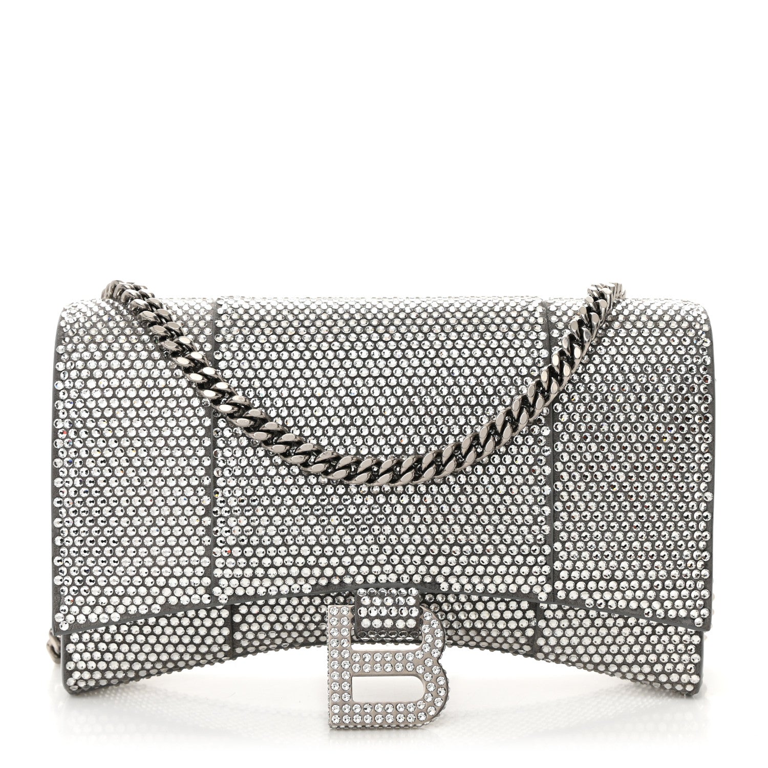 Balenciaga Strass Suede Hourglass Chain Bag Smoke Grey Crystal 1 of 16