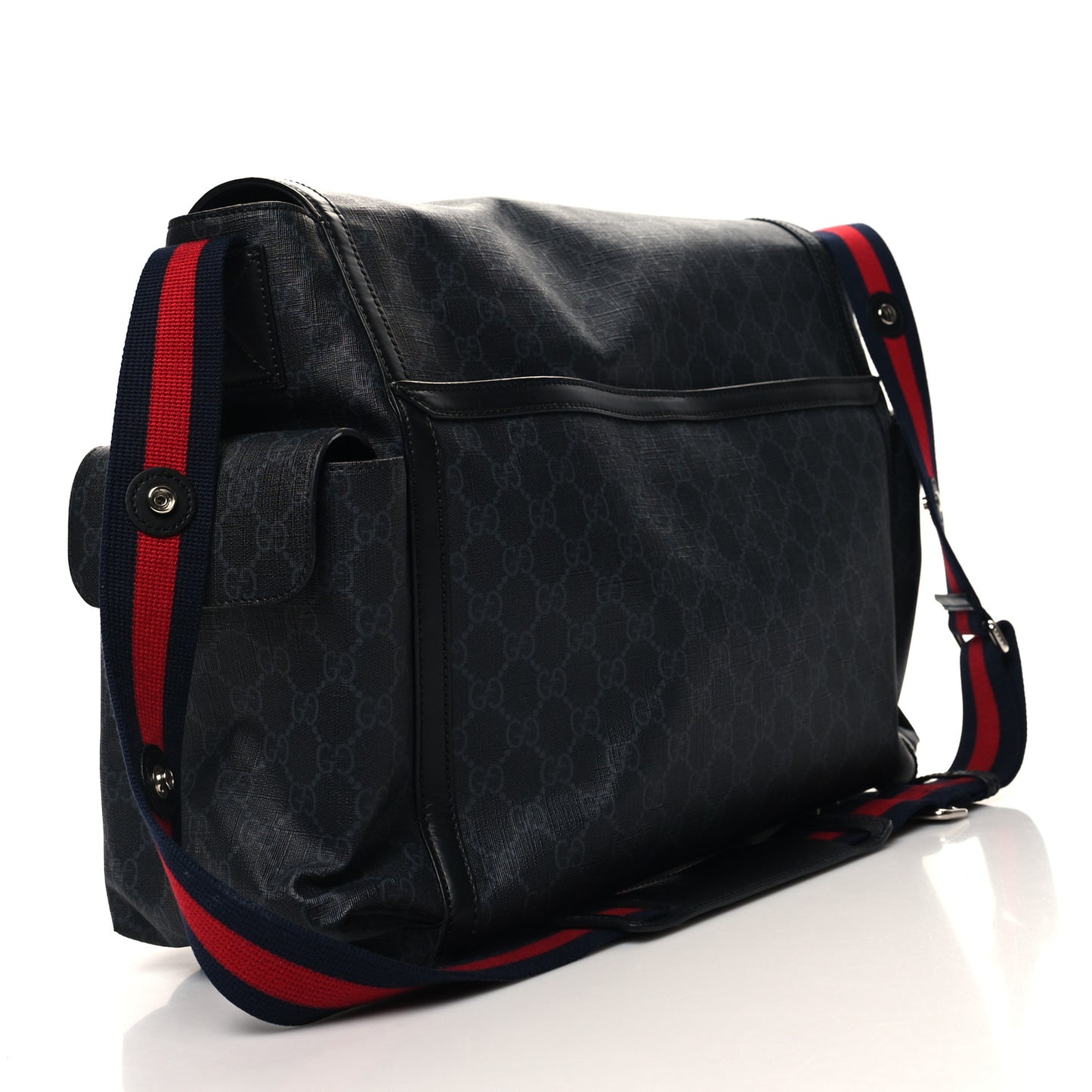 GG Supreme Monogram Web Messenger Diaper Bag Black Grey