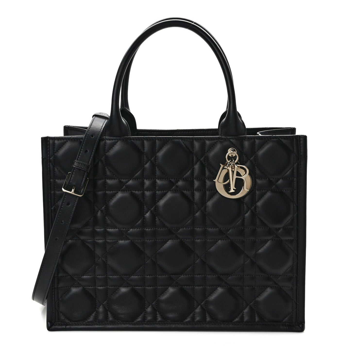 Calfskin Macro Cannage Medium Book Tote Black