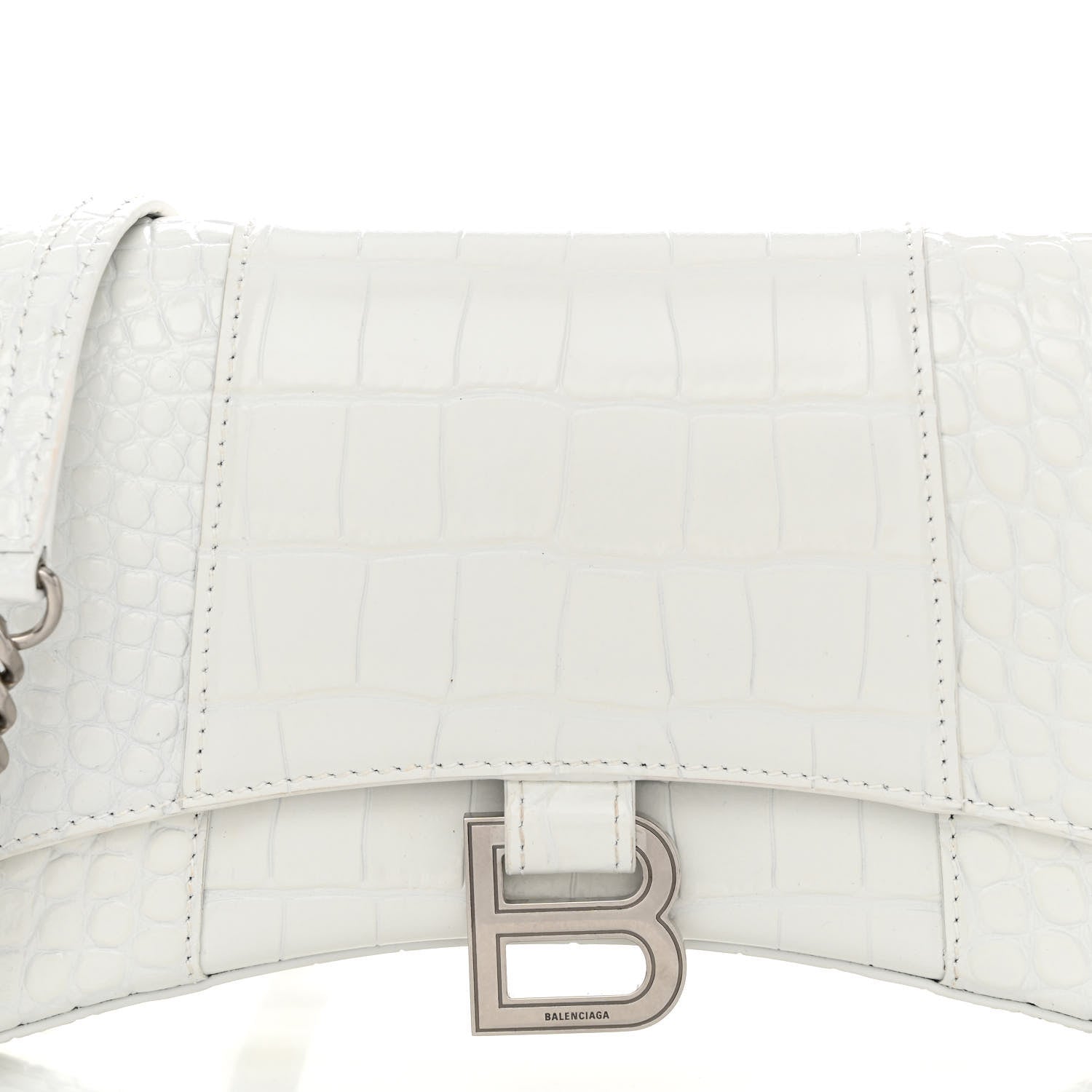 Balenciaga Shiny Calfskin Crocodile Embossed Small Hourglass Evening Chain Bag White 8 of 11