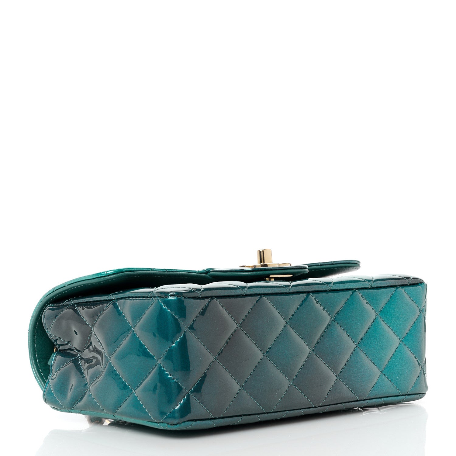 Chanel Shaded Patent Calfskin Quilted Mini Rectangular Flap Green Blue 4 of 13
