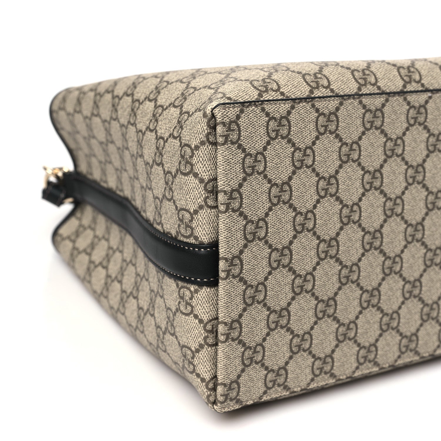 Gucci GG Supreme Monogram Medium Emblem Bucket Bag Beige Dark Brown Black 8 of 10