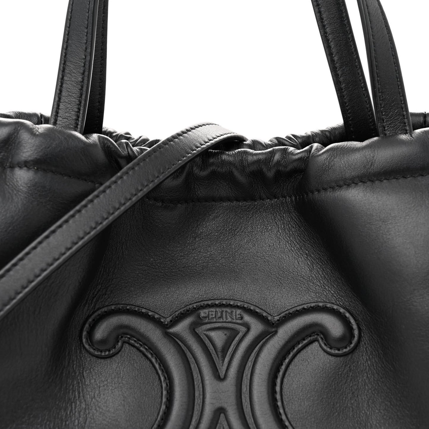 Smooth Calfskin Cuir Small Triomphe Cabas Drawstring Black