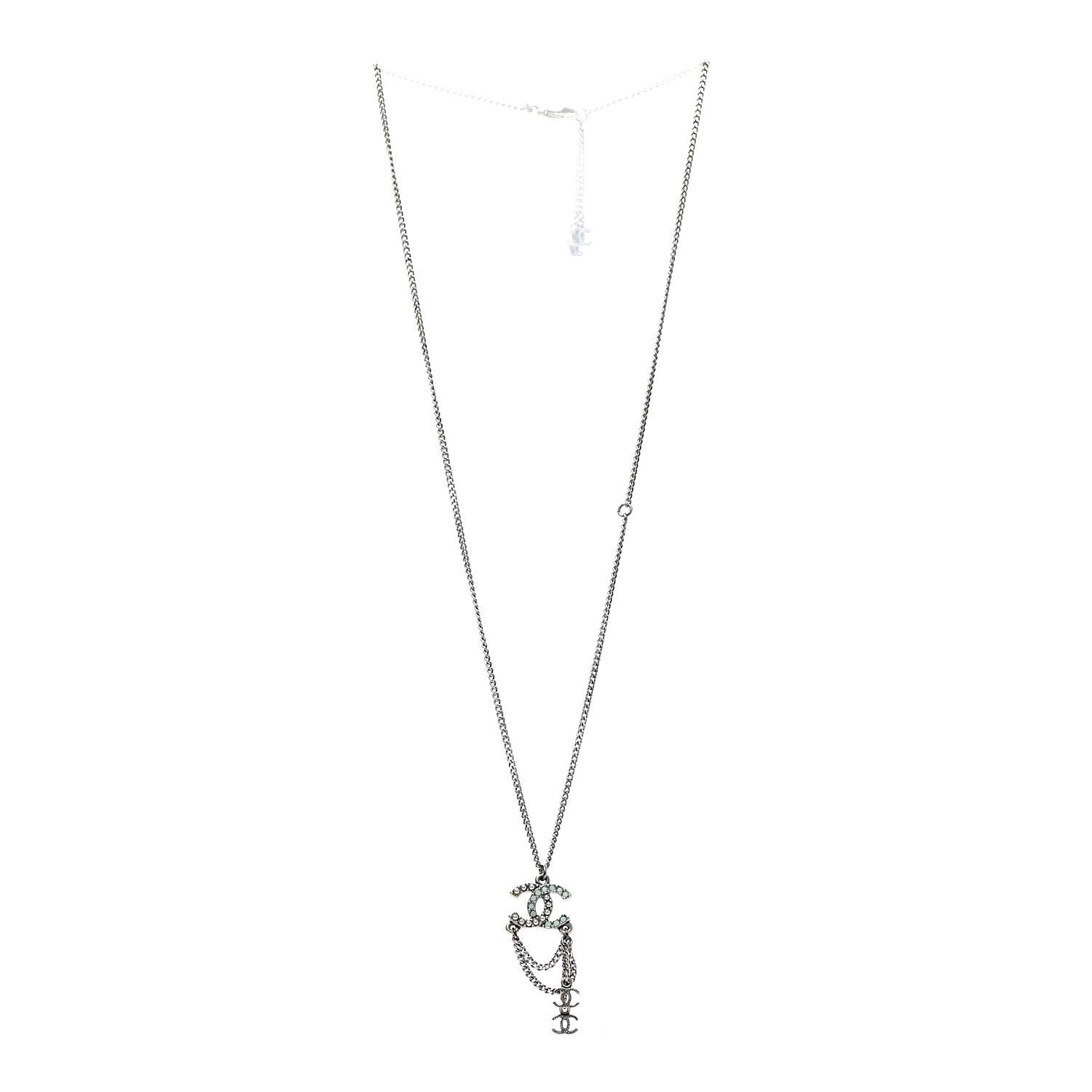 Chanel Ruthenium Pearl Chain CC Drop Necklace Silver 3 of 6