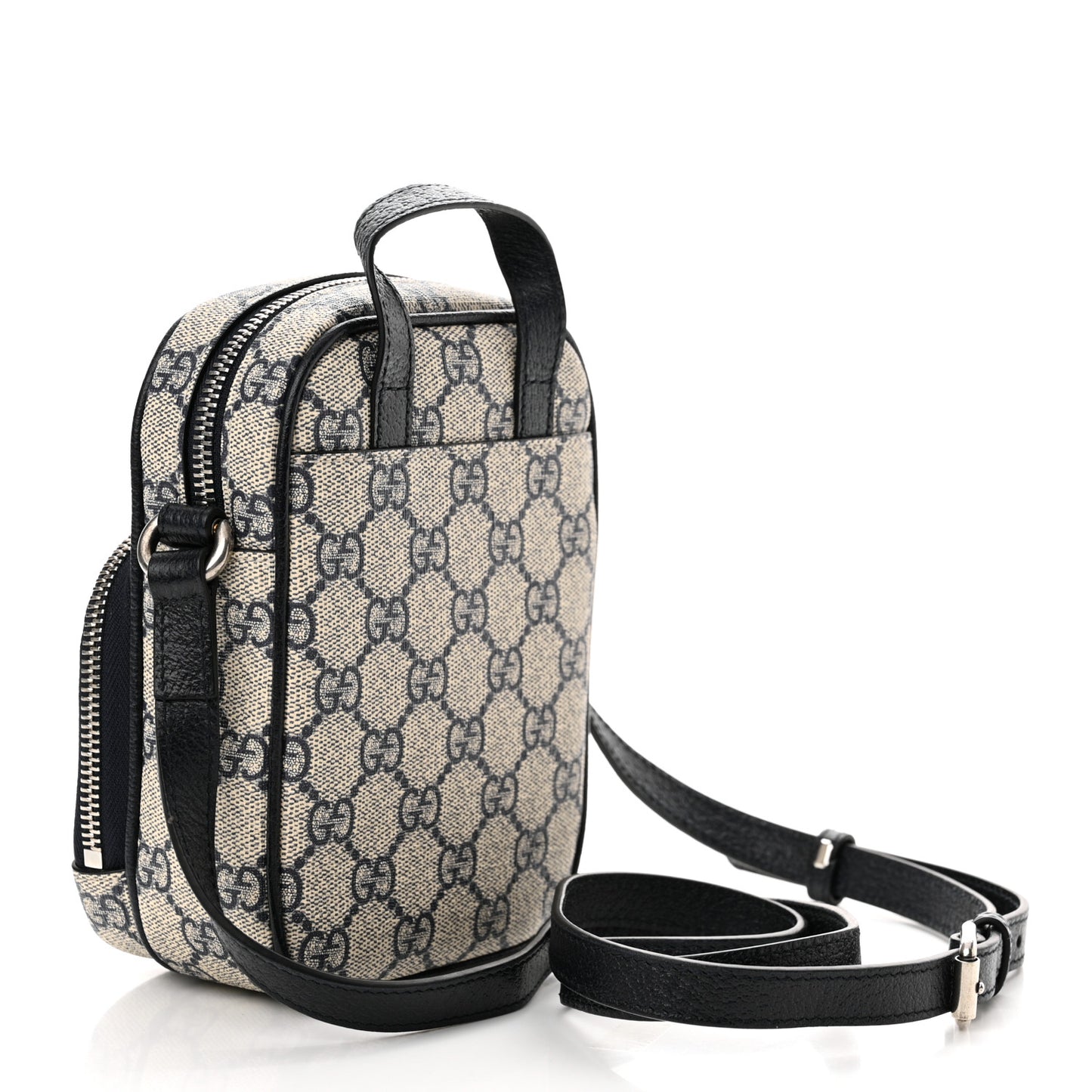 GG Supreme Monogram Textured Dollar Calfskin Web Mini Ophidia Double Zip Messenger Bag Beige Blue