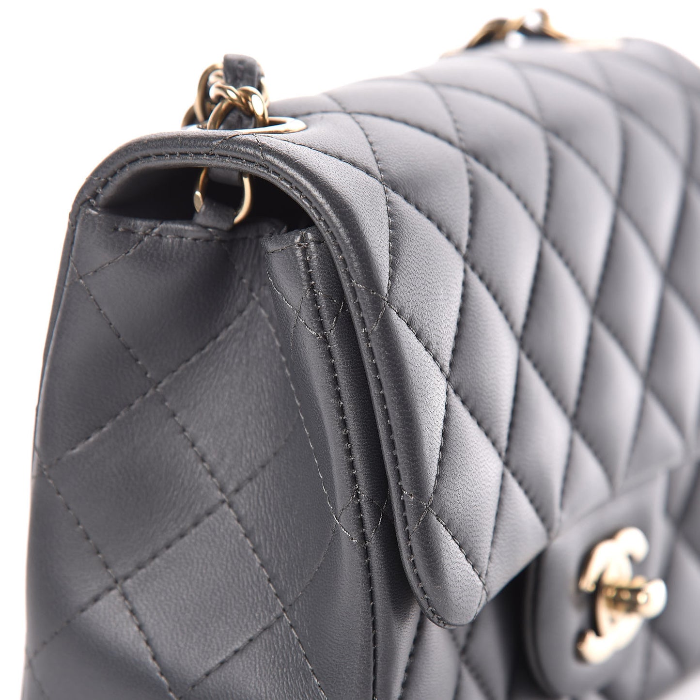 Lambskin Quilted Mini Square Flap Dark Grey