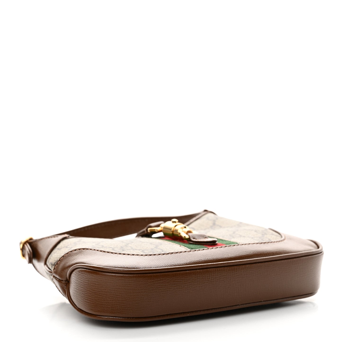 GG Supreme Monogram Azalea Calfskin Web Mini Jackie 1961 Hobo Beige Ebony Brown Sugar
