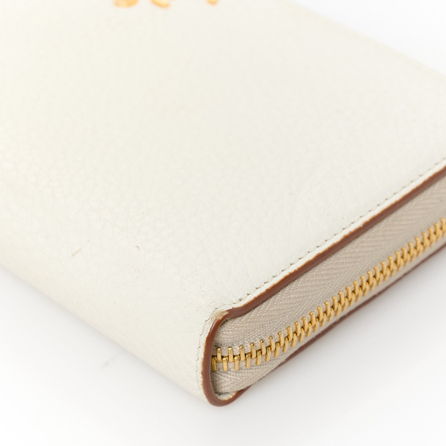 Daino Bi-Color Metal Zip Around Wallet Talco Caramel