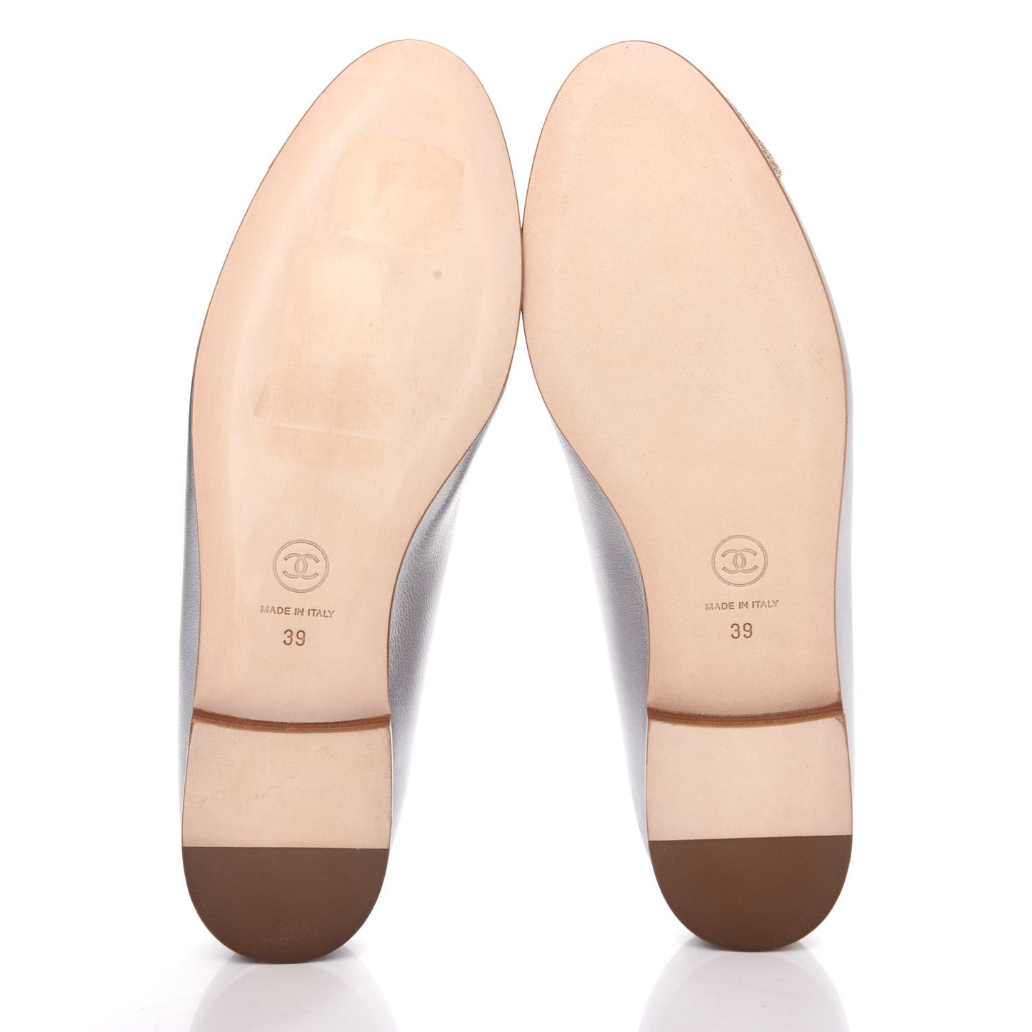 Metallic Lambskin Crystal Cap Toe CC Ballerina Flats 39 Silver Gold