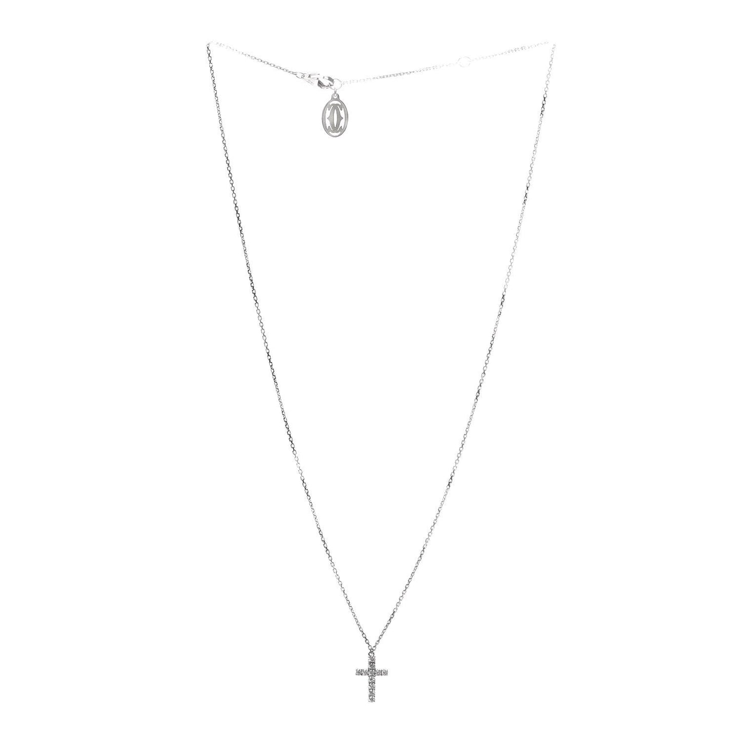 18K White Gold Diamond Symbols Cross Pendant Necklace