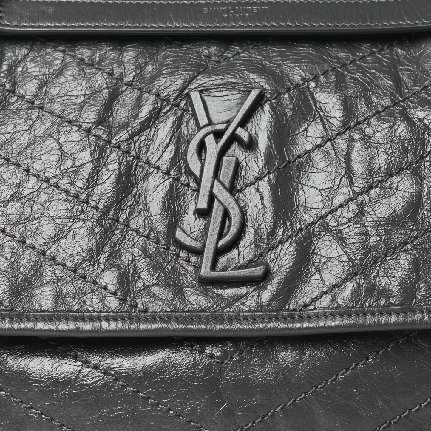 Crinkled Calfskin Matelasse Monogram Medium Niki Chain Satchel Storm
