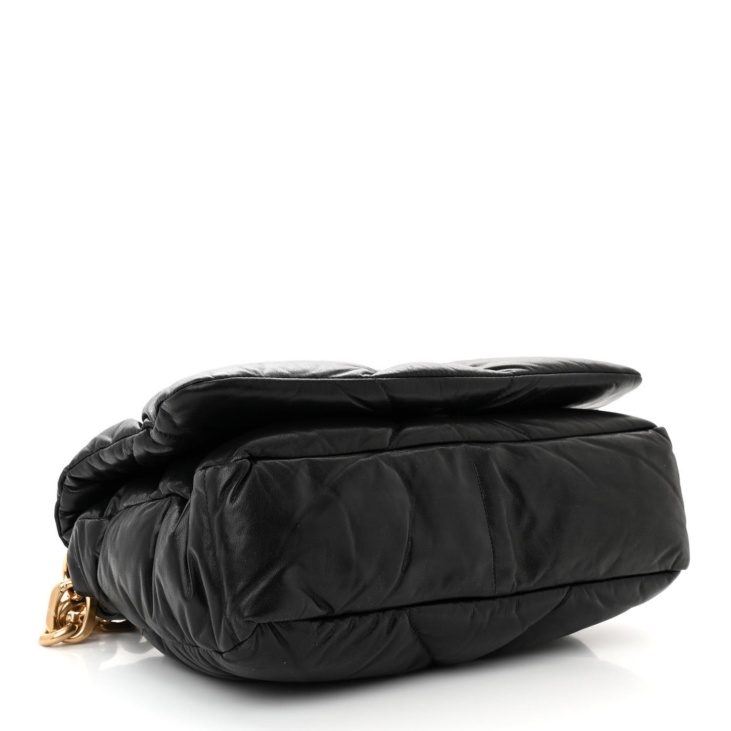 Nappa Soft Padded Logo Embossed Triangle Quilted Shoulder Bag Black