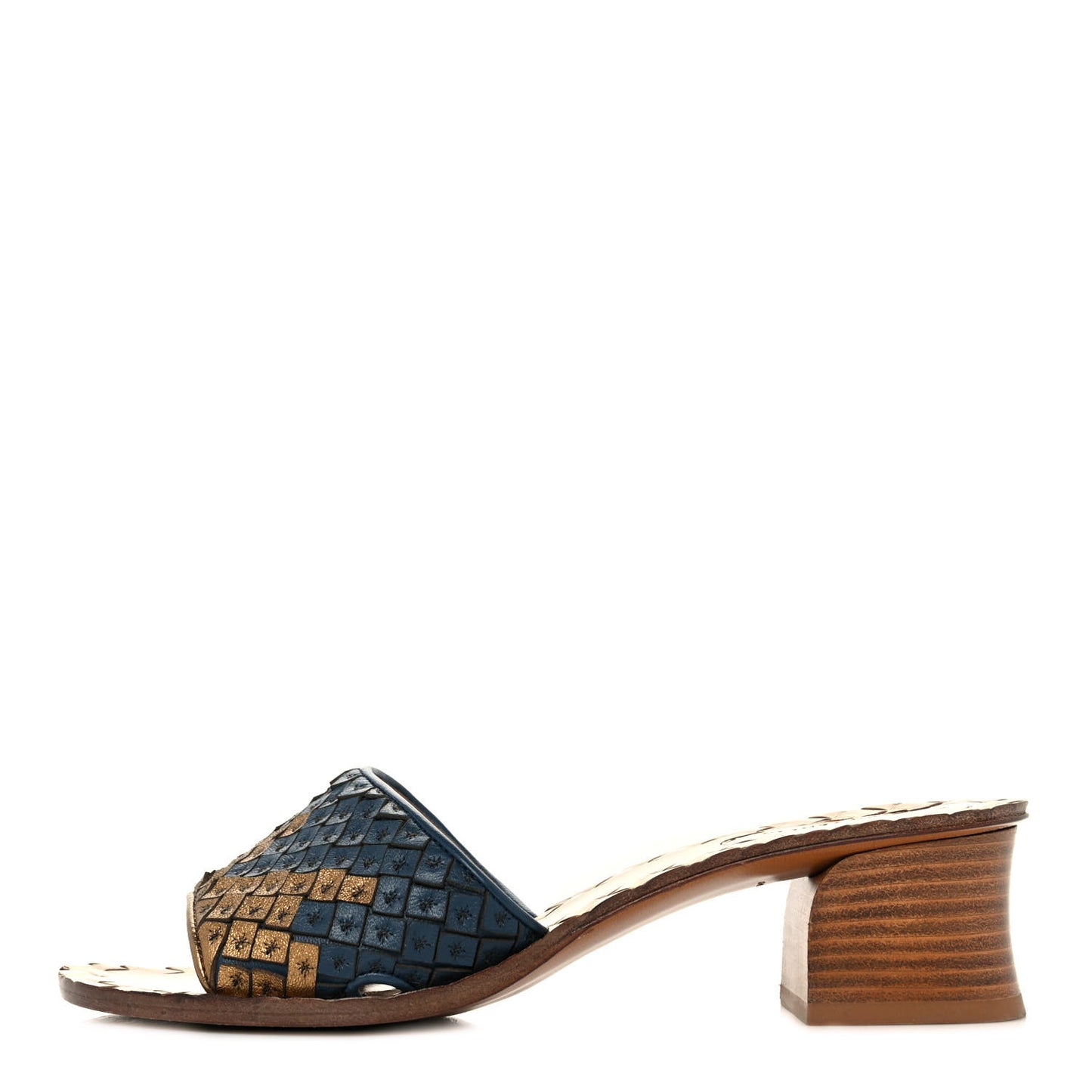 Metallic Nappa Intrecciato Slide Sandals 37 Blue Gold