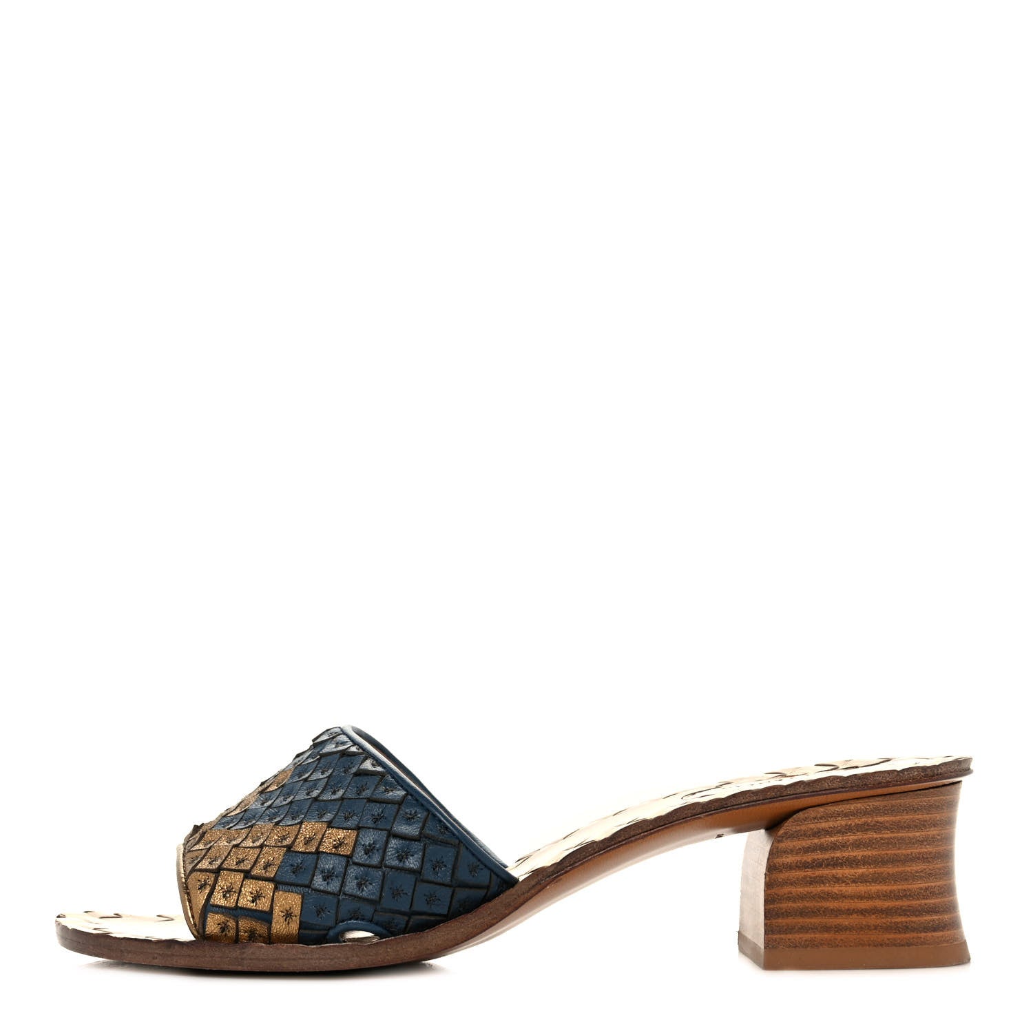 Bottega Veneta Metallic Nappa Intrecciato Slide Sandals 37 Blue Gold 1 of 7