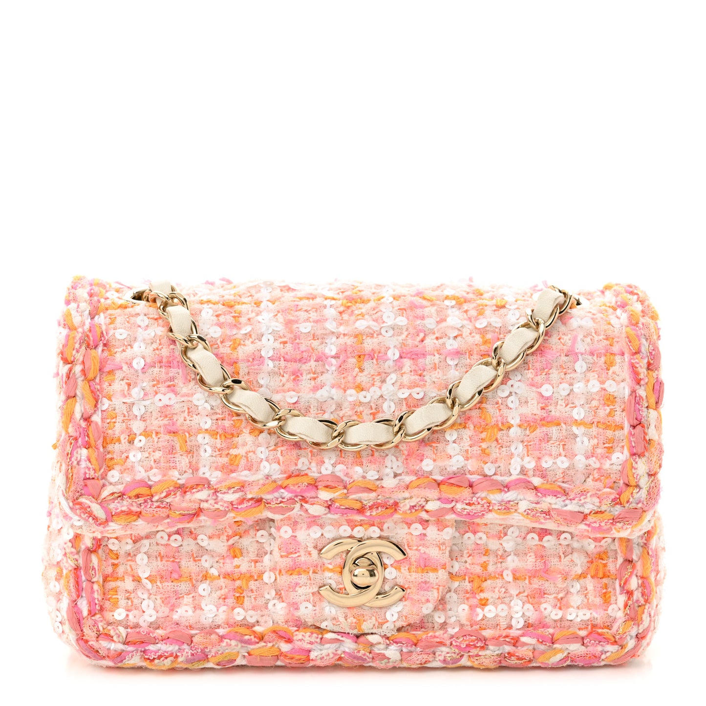 Tweed Braided Mini Rectangular Flap Pink Orange