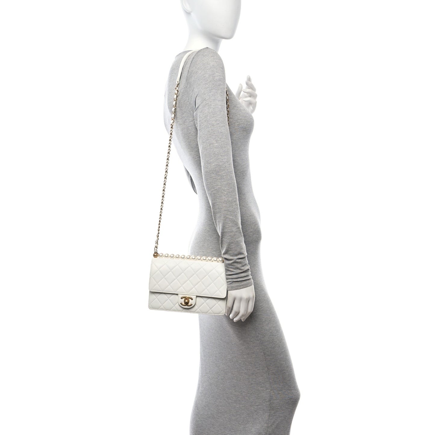 Lambskin Quilted Small Chic Pearls Flap White