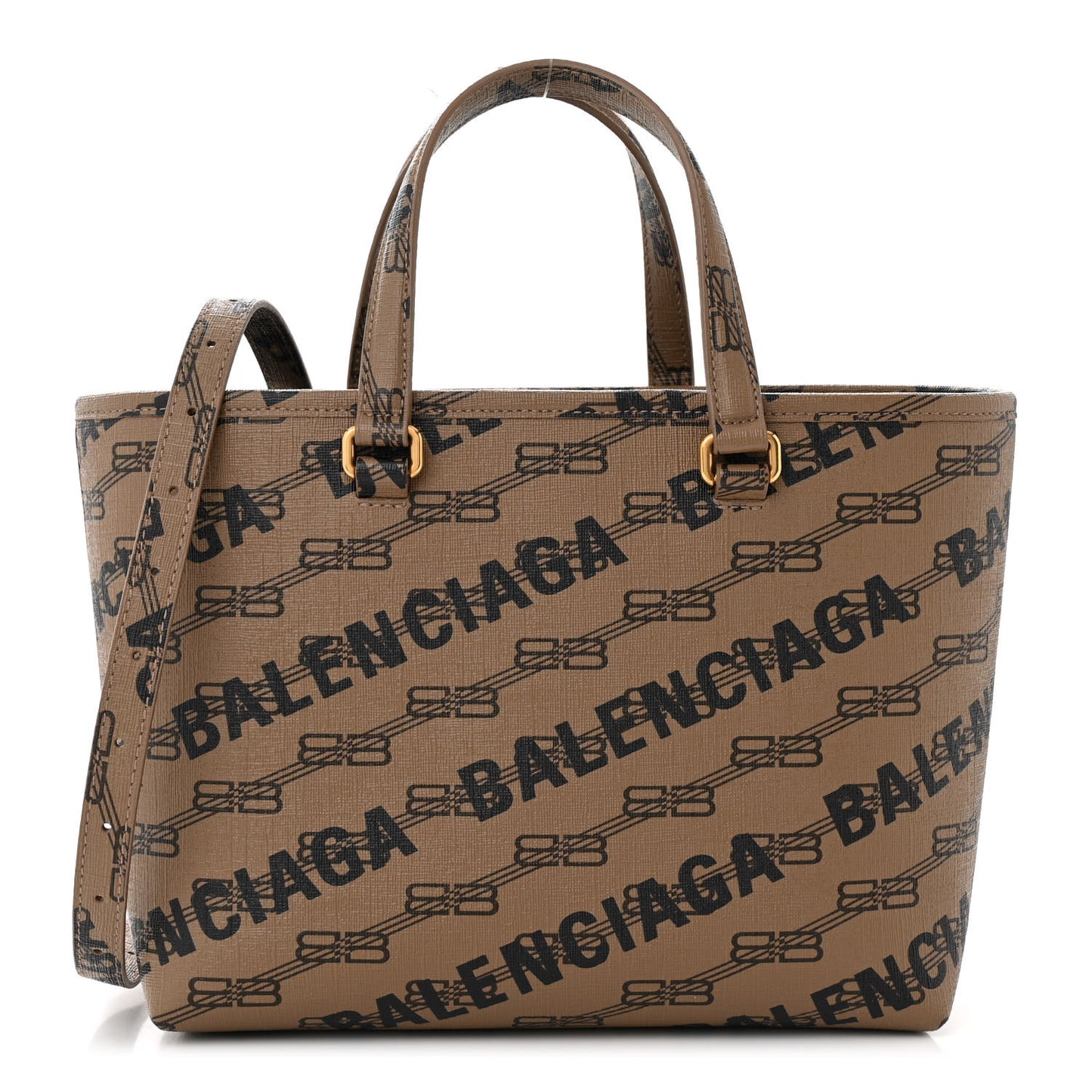 Coated Canvas BB Monogram Small Signature East West Shopper Bag Beige Brown
