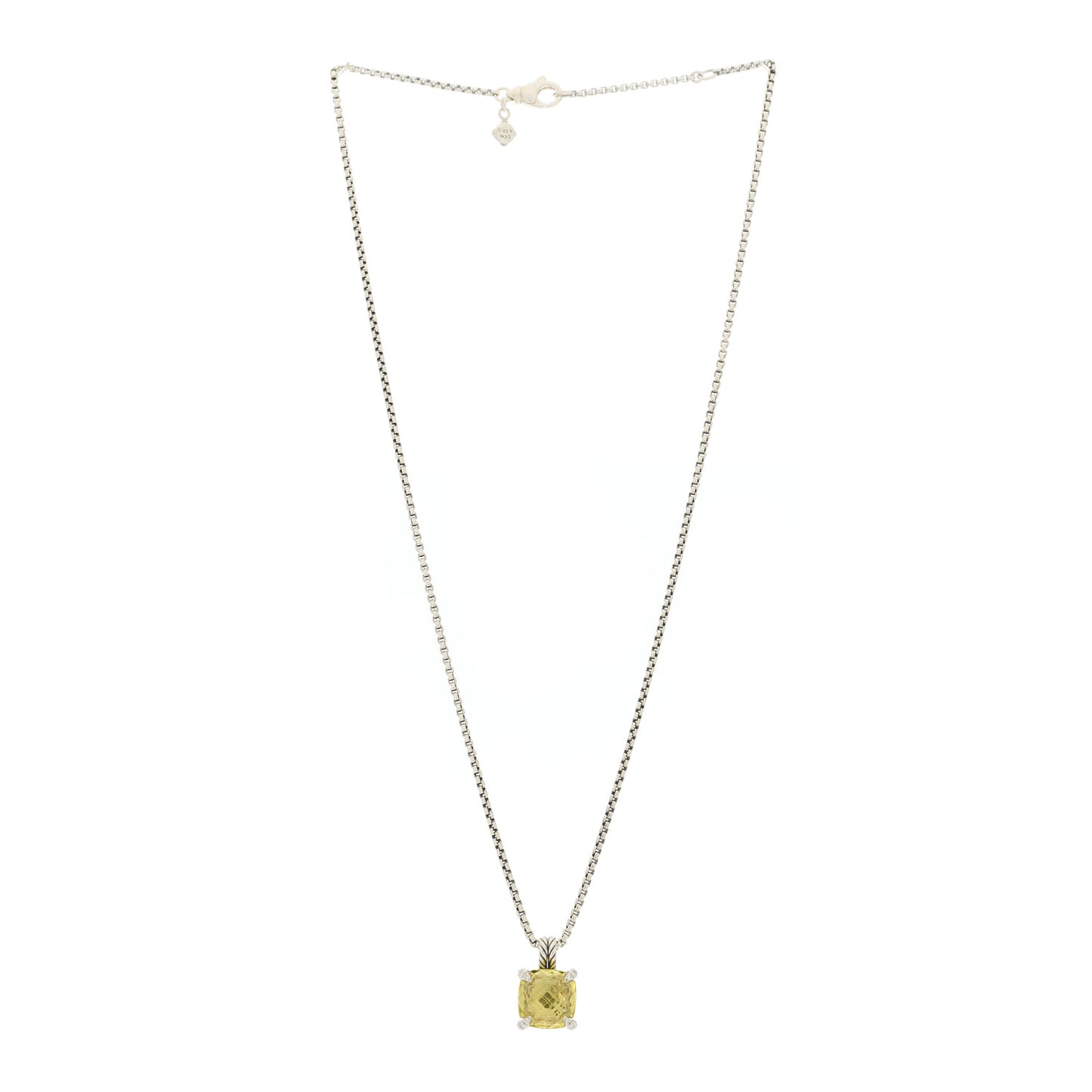 Sterling Silver Diamond Lemon Citrine 11mm Chatelaine Pendant Necklace
