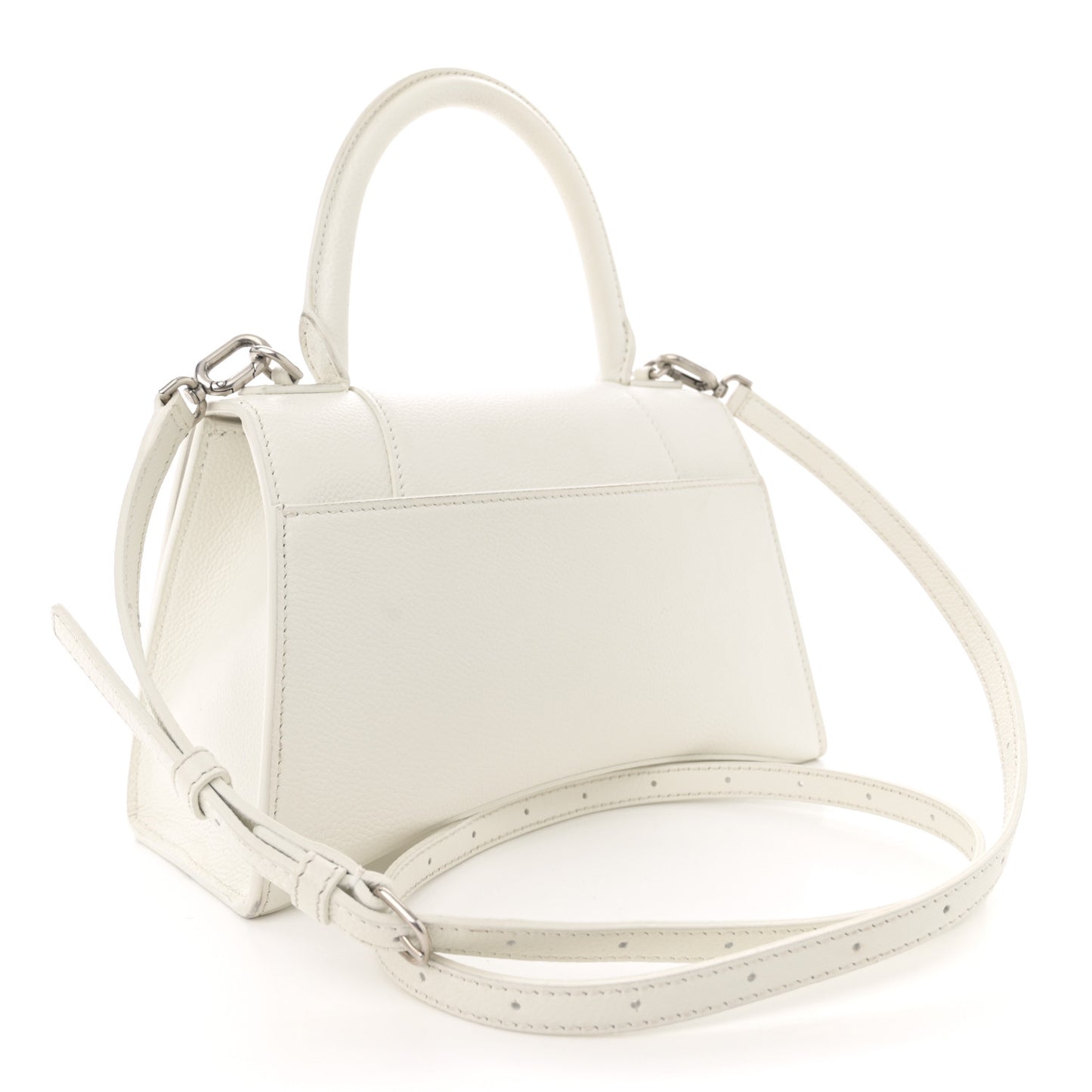 Grained Calfskin Small Hourglass Top Handle Bag White