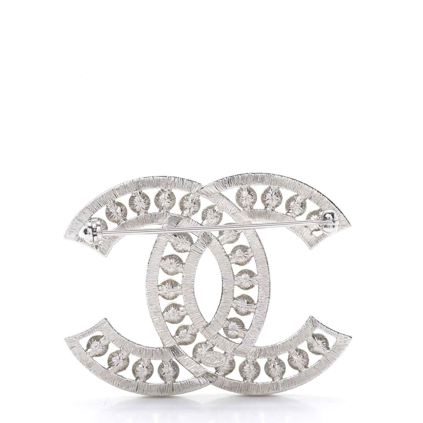 Pearl Crystal CC Brooch Silver
