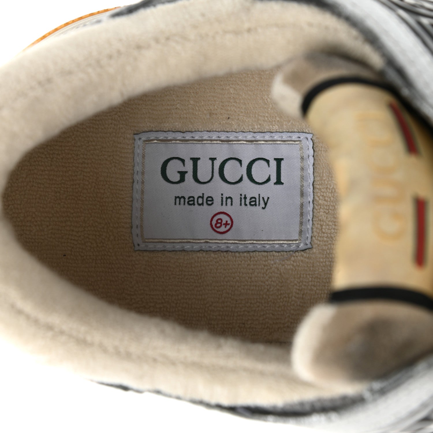 Gucci Metallic Calfskin Suede Mens Ultrapace Sneakers 8.5 Silver Oatmeal 7 of 8