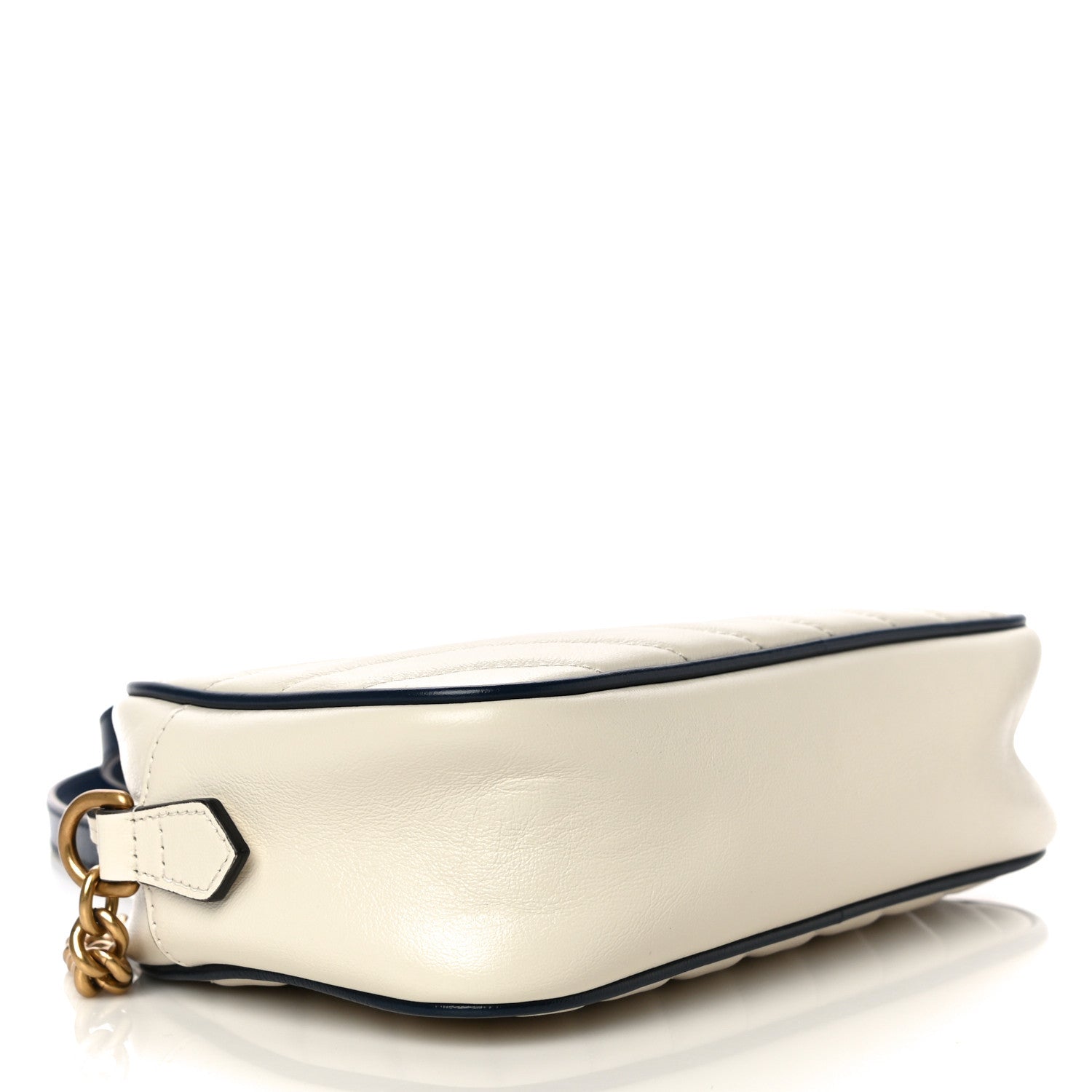 Gucci Vintage Effect Calfskin Matelasse Diagonal Small Torchon GG Marmont Chain Shoulder Bag Mystic White Blue Agata 4 of 13
