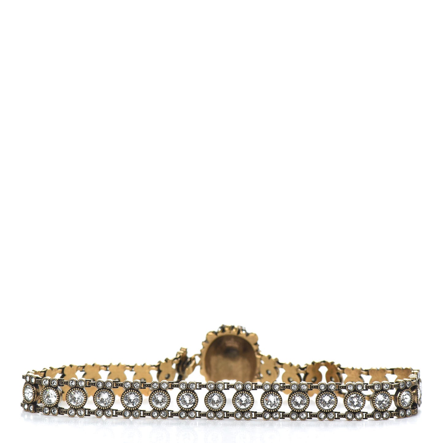 Metal Crystal Lion Head Choker Necklace Aged Gold