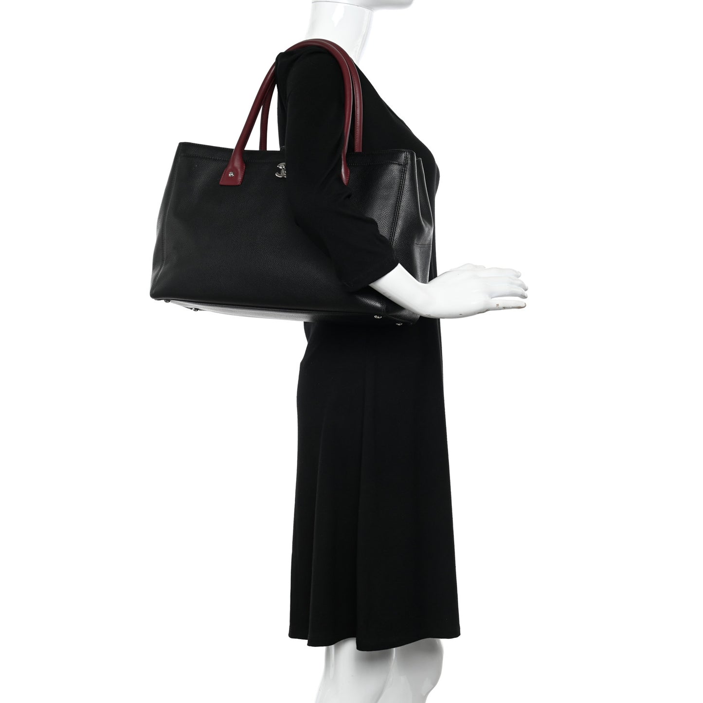 Calfskin Cerf Executive Shopper Tote Burgundy Black