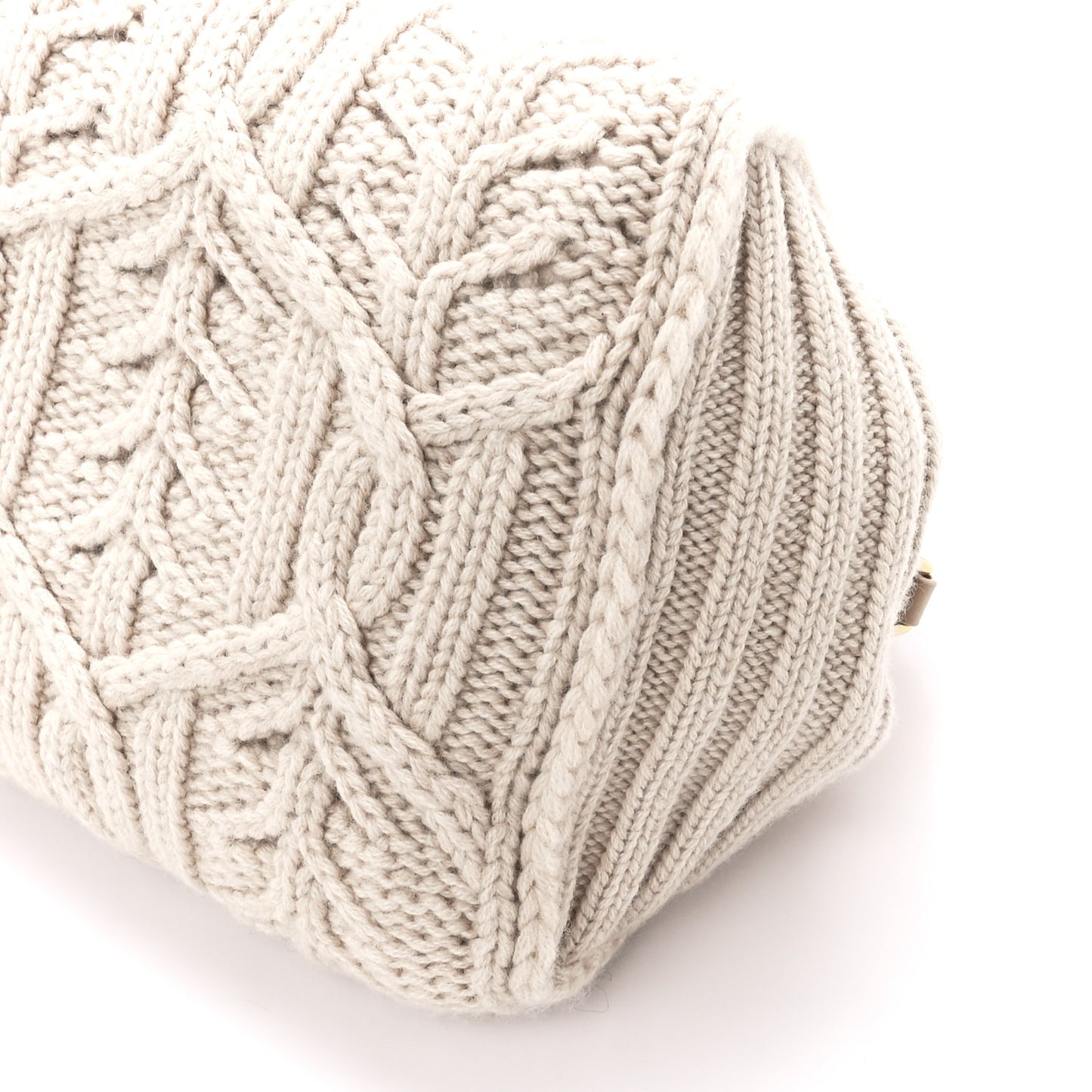 Cashmere Cable Knit Pontaccio Puffy Pouch Clutch Bag Beige