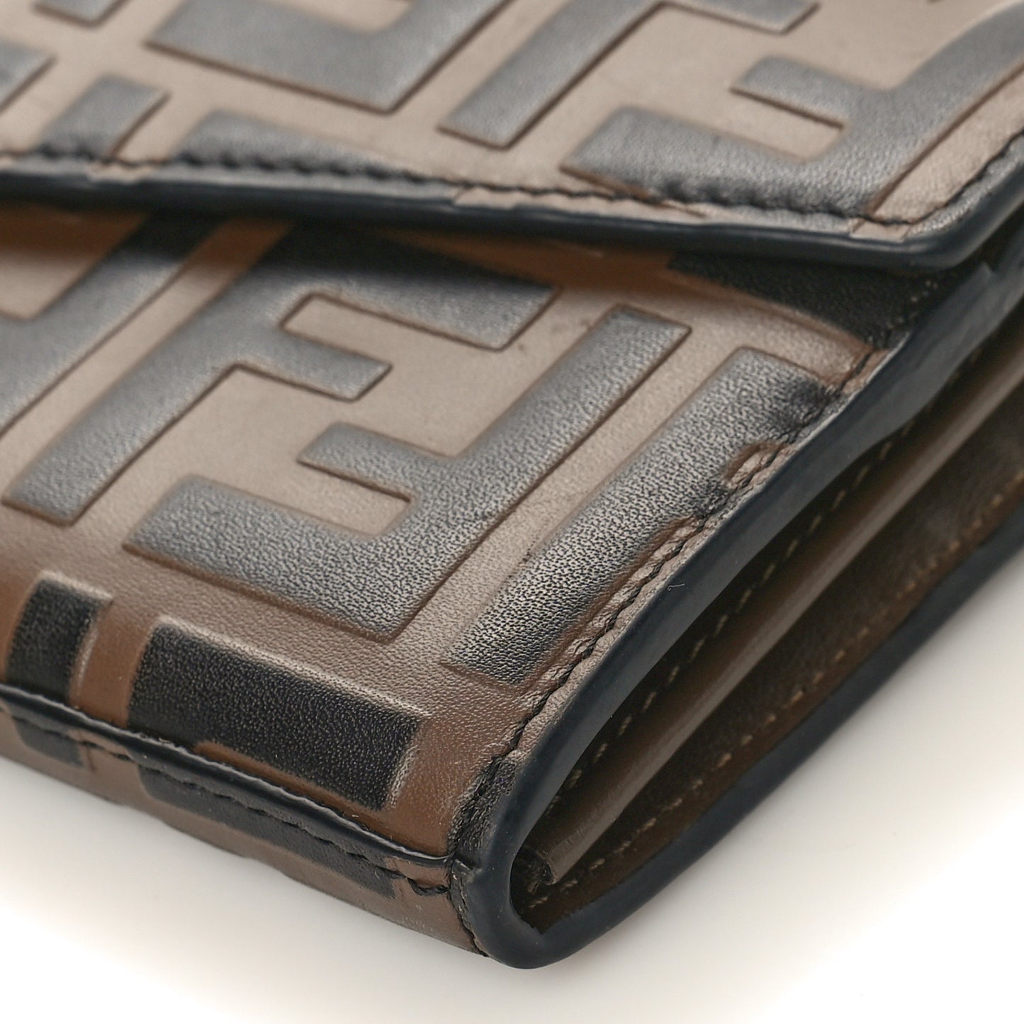 Vitello Soft F is Fendi Bi-Color FF 1974 Embossed Continental Envelope Wallet On Chain Maya Black