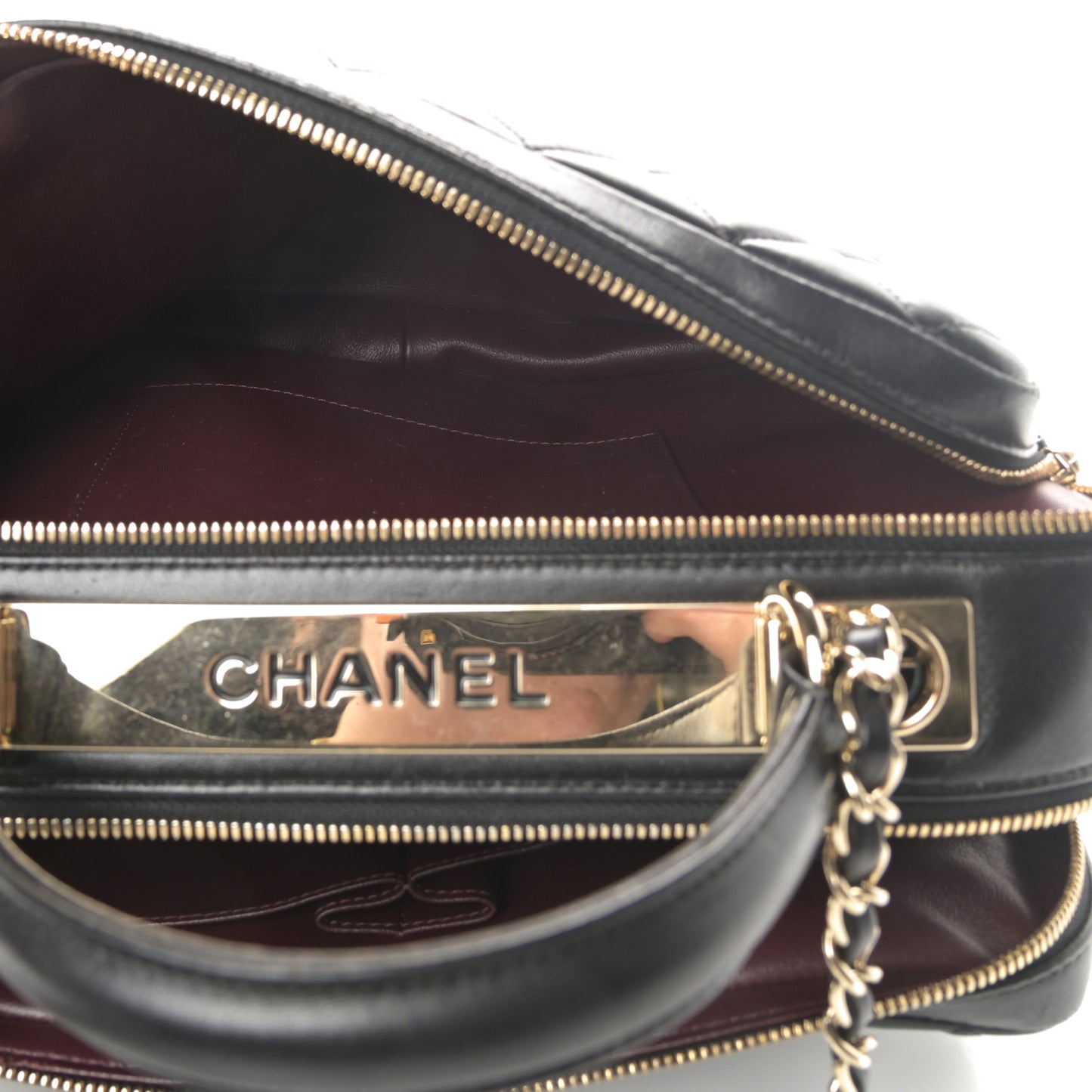 Lambskin Quilted Large Trendy CC Bowling Bag Black